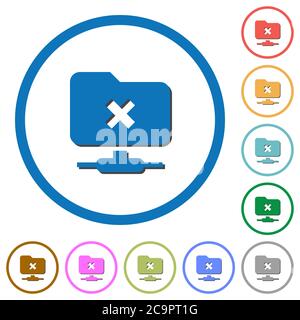 FTP cancel operation flat color vector icons with shadows in round outlines on white background Stock Vector