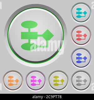 Flowchart color icons on sunk push buttons Stock Vector