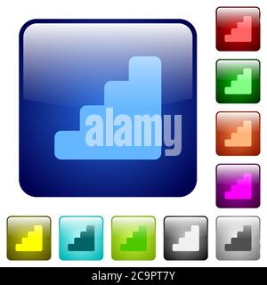 Stairs icons in rounded square color glossy button set Stock Vector