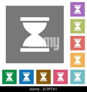Hourglass flat icons on simple color square backgrounds Stock Vector
