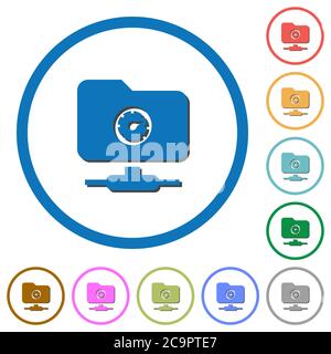 FTP transfer speed flat color vector icons with shadows in round outlines on white background Stock Vector
