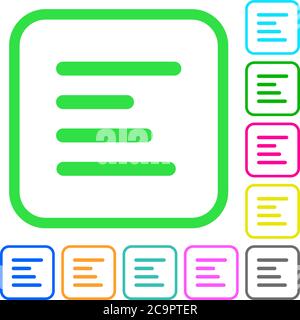 Text align left vivid colored flat icons in curved borders on white background Stock Vector
