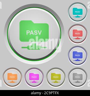 FTP enter passive mode color icons on sunk push buttons Stock Vector