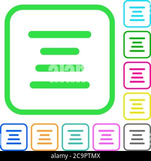 Text align center vivid colored flat icons in curved borders on white background Stock Vector