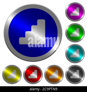 Stairs icons on round luminous coin-like color steel buttons Stock Vector