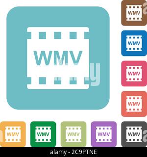 WMV movie format white flat icons on color rounded square backgrounds Stock Vector