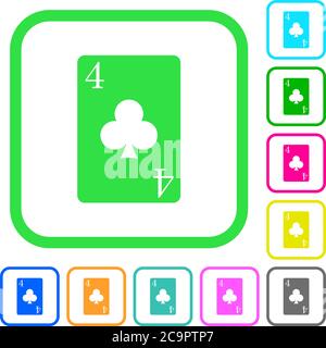 four of clubs card vivid colored flat icons in curved borders on white background Stock Vector