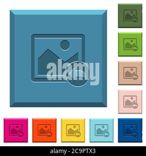 Undo image changes engraved icons on edged square buttons in various trendy colors Stock Vector