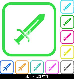Sword vivid colored flat icons in curved borders on white background Stock Vector