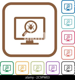 Spyware scanning simple icons in color rounded square frames on white background Stock Vector