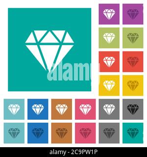 Diamond multi colored flat icons on plain square backgrounds. Included white and darker icon variations for hover or active effects. Stock Vector