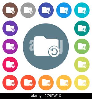Undo directory last operation flat white icons on round color backgrounds. 17 background color variations are included. Stock Vector
