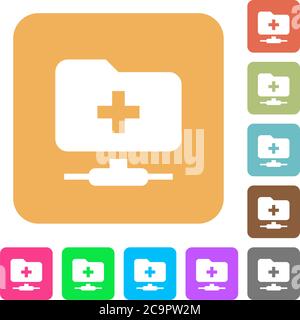FTP create folder flat icons on rounded square vivid color backgrounds. Stock Vector