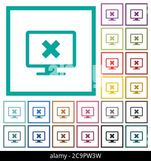 Cancel display settings flat color icons with quadrant frames on white background Stock Vector