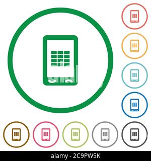 Mobile spreadsheet flat color icons in round outlines on white background Stock Vector