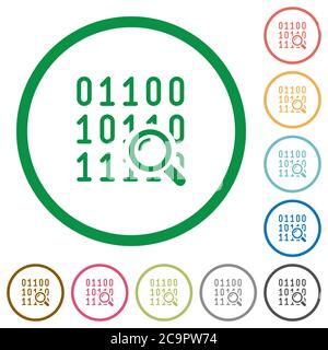 Code analysis flat color icons in round outlines on white background Stock Vector