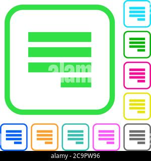 Text align justify last row right vivid colored flat icons in curved borders on white background Stock Vector