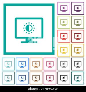 Adjust screen saturation flat color icons with quadrant frames on white background Stock Vector