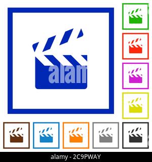 Clapperboard flat color icons in square frames on white background Stock Vector