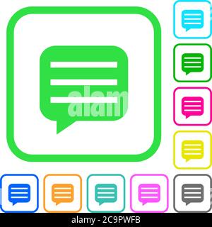 Message box with rows vivid colored flat icons in curved borders on white background Stock Vector