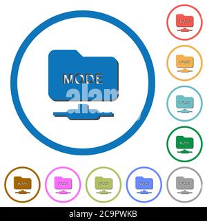 Set FTP transfer mode flat color vector icons with shadows in round outlines on white background Stock Vector