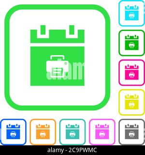 Print schedule item vivid colored flat icons in curved borders on white background Stock Vector