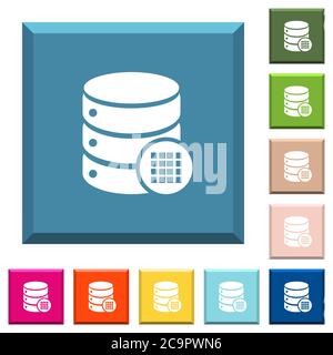 Database table cells white icons on edged square buttons in various trendy colors Stock Vector