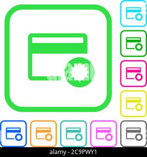Credit card certified service provider vivid colored flat icons in curved borders on white background Stock Vector