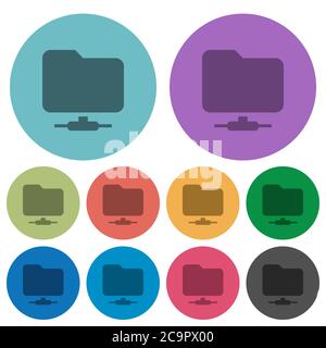 Network folder darker flat icons on color round background Stock Vector