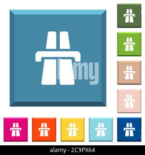 Highway white icons on edged square buttons in various trendy colors Stock Vector