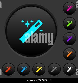 Magic wand dark push buttons with vivid color icons on dark grey background Stock Vector