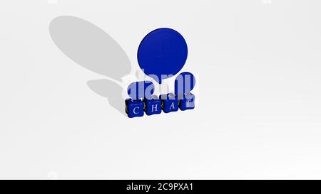 3D graphical image of CHAT vertically along with text built by metallic cubic letters from the top perspective, excellent for the concept presentation and slideshows. illustration and icon Stock Photo