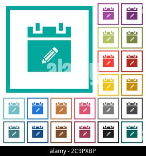 Edit schedule item flat color icons with quadrant frames on white background Stock Vector