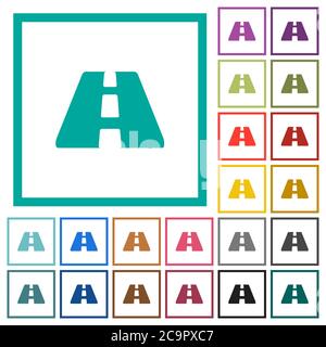 Road flat color icons with quadrant frames on white background Stock Vector
