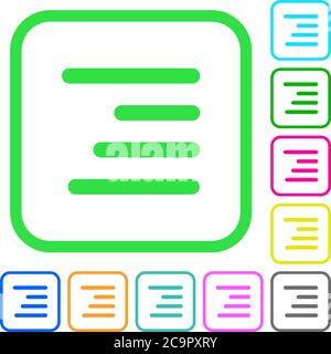 Text align right vivid colored flat icons in curved borders on white background Stock Vector