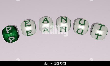 crosswords of peanut arranged by cubic letters on a mirror floor, concept meaning and presentation. background and butter. 3D illustration Stock Photo