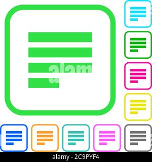 Text align justify last row left vivid colored flat icons in curved borders on white background Stock Vector