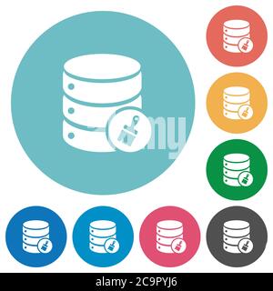 Database paste data flat white icons on round color backgrounds Stock Vector