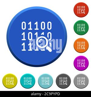Code analysis round color beveled buttons with smooth surfaces and flat white icons Stock Vector
