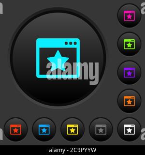Favorite application dark push buttons with vivid color icons on dark grey background Stock Vector
