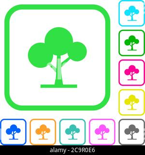 Leafy tree vivid colored flat icons in curved borders on white background Stock Vector