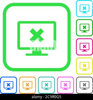 Cancel display settings vivid colored flat icons in curved borders on white background Stock Vector