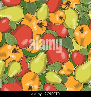 Colored seamless pattern with apples and pears in vintage style Stock Vector