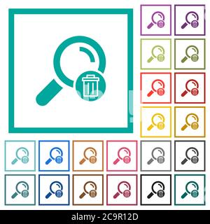 Delete search flat color icons with quadrant frames on white background Stock Vector
