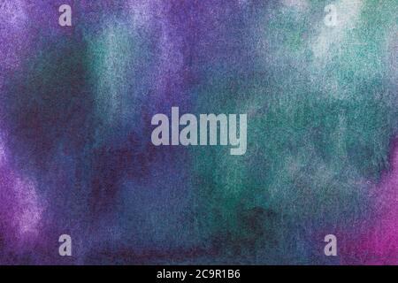 Abstract art background dark purple and blue colors. Watercolor painting on canvas with soft violet gradient. Fragment of artwork on paper with cyan p Stock Photo