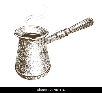 Hand drawn old coffee maker sketch. Drink concept Stock Vector