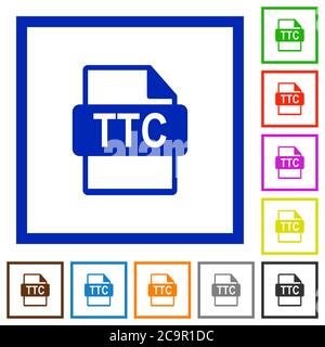 TTC file format flat color icons in square frames on white background Stock Vector
