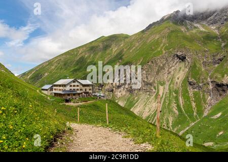 View of Kemptner hut in the alps, Germany Stock Photo