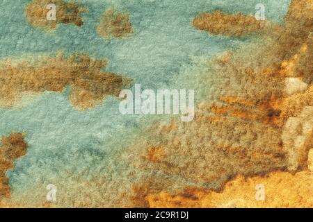 Abstract art background light blue and brown colors. Watercolor painting on canvas with soft beige gradient. Fragment of artwork on paper with sea pat Stock Photo