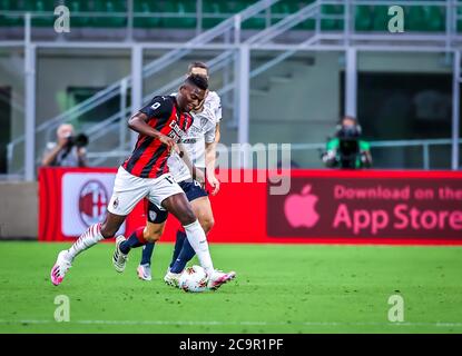 Milan, Italy. 1st Aug, 2020. Rafael Leao of AC Milan during the Serie A 2019/20 match between AC Milan vs Cagliari Calcio at the San Siro Stadium, Milan, Italy on August 01, 2020 - Photo Fabrizio Carabelli/LM Credit: Fabrizio Carabelli/LPS/ZUMA Wire/Alamy Live News Stock Photo
